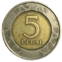 Литва 5 лит, 1999