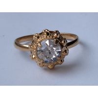 Перстень. Кольцо с кристаллом. Позолота. Клеймо. 70-е годы, СССР  Размер 19