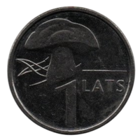 ЛАТВИЙСКАЯ РЕСПУБЛИКА. 1 ЛАТ 2004. БЕЛЫЙ ГРИБ. НЕЧАСТАЯ