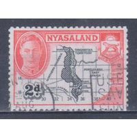 [2057] Британские колонии. Ньясаленд 1945. Георг VI.Карта колонии. Гашеная марка.