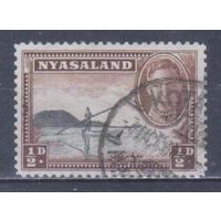 [2057] Британские колонии. Ньясаленд 1945. Георг VI.Лодка.Озеро Ньяса. Гашеная марка.