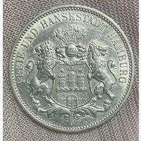 Монета 3 марки 1910 год. Гамбург. Германская империя.