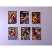 Марки   Живопись  1983 г.    Либерия 6 шт -  5  руб.
