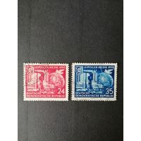 ГДР 1952 Две марки серии "Торговая ярмарка в Лейпциге" (гашение без клея с наклейкой) Mi.315-316 каталог 4.50 евро