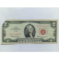 США 2 $ красная печать 1963 (обрезан угол)