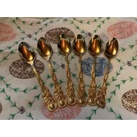 Ложка чайная "Хильдесхаймская роза" 6 шт набор позолота 24 к Германия винтаж клеймо