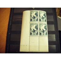 1946 Франция квартблок с номером листа и дополнительными купонами MNH**(3-4) фауна
