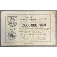 Банкнота 2 миллиона марок 1923 год. Айдерштедт Веймарская республика.