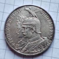 Пруссия 2 марки 1901 года. 200 лет Пруссии.Серебро.