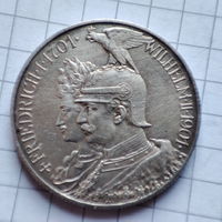 Пруссия 2 марки 1901 года. 200 лет Пруссии.Серебро.