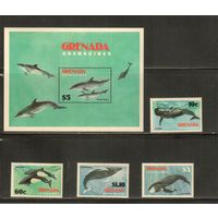 Гренада-Гренадины-1983(Мих.539-543,БЛ.71) , **  , Морская  Фауна, Киты, Дельфины(полная серия)