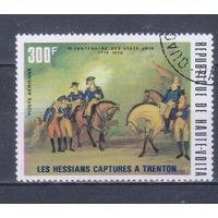 [74] Верхняя Вольта 1975. 200-летие США.Живопись.Лошади на почтовых марках. Концовка серии.Гашеная марка.