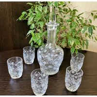 Набор для крепких напитков, хрусталь СССР,  алмазная грань, графин, стопки 5 шт.