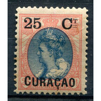 Нидерландские колонии - Кюрасао - 1901/02г. - королева Вильгельмина, надпечатка 25 с - 1 марка - MH с жёлтыми пятнышками на зубчиках перфорации [Mi 33]. #3-WB-93-A-1