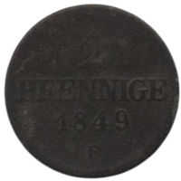 Королевство Саксония - Альбертина (Альбертинская линия (ветвь) Веттинов). 2 пфеннига 1849 F .