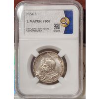 С рубля без мц! 2 марки 1901 Пруссия - ms 63 ННР - серебро!