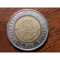 Италия 500 лир 1993 год. 100 лет Банку