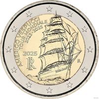 2 евро 2025 Италия Америго Веспуччи UNC из ролла