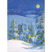Подписанная двойная открытка Великобритания "С Рождеством! Ночной пейзаж"