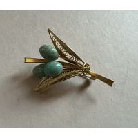 Брошь Веточка Амазонит Камень Германия винтаж