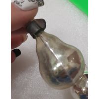 Игрушка ёлочная серебряная Груша, стекло. СССР