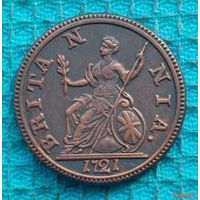 Великобритании 1 фартинг 1721 года. Виктория. Корона. Предложи свою цену или обмен!
