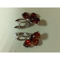 Серьги серебро, янтарь