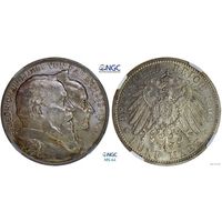 5 марок 1906 г. Баден. Германия. 50 лет свадьбе Фридриха I и Луизы Прусской. NGC MS 64. Серебро. КМ# 277