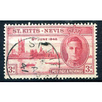 Британские колонии - Сент-Киттс и Невис - 1946 - Годовщина Победы во Второй Мировой войне, король Георг VI, 3 d - 1 марка - гашёная [Mi 85]. #2-Bc-56-A-2
