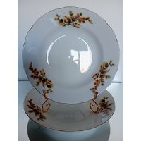 Japan. Япония.Тарелки. 7 штук. Костяной Фарфор. Кедровая ветка. Шишки. Диаметр 23 см