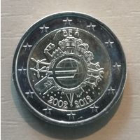 Бельгия 2 евро, 2012 10 лет евро наличными, KM# 315