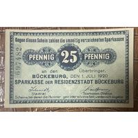 Нотгельд 25 пфеннигов 1920 год. Бюккебург. Веймарская республика