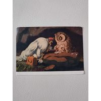 Открытка "Курица у совы" худ. Литвиненко В. Г. Серия "Исчезающие разновидности птиц"
