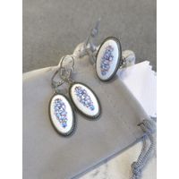 Комплект серьги и кольцо, скань, финифть, винтаж, СССР, мельхиор