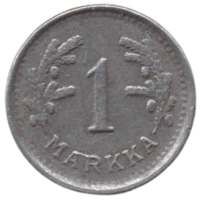 Финляндская Республика (Финляндия). 1 марка 1950 Н. Брак. Раскол штемпеля (соединены буквы А и R).