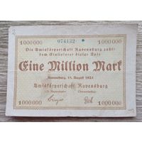 Werty71 Германия Веймар 1000000 марок 1923  банкнота 1 миллион гроссгельд РАВЕНСБУРГ