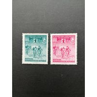 ГДР 1955 Серия марок "Международная велогонка "Дружбы" Прага-Берлин-Варшава" (чистые*,есть пятна на обратной стороне обоих марок) Mi.470-471 каталог 2.20 евро