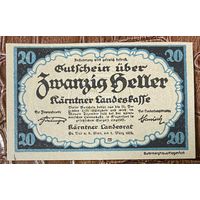 Нотгельд Австрия Каринтия 20 геллеров 1920 год