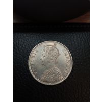 Рупия 1877 (XF det.). Серебро 0,917. Калькутта. С рубля,без мц!