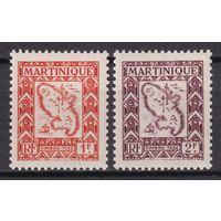 63.FrK. Франция. Колонии. Мартиника. Доплатные марки. Карта острова. 1947 г. 1 Fr, 2 Fr. Mi.##30-31.