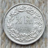 Швейцария 1/2 франка 1964 года, B, UNC. Серебро! Предложи свою цену или обмен!