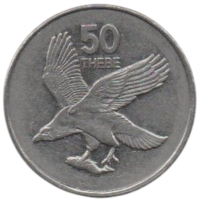 Республика Ботсвана. 50 тхебе 1998. Фауна. Орлан - крикун с рыбой в когтях.