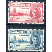 Британские колонии - Сент-Винсент - 1946г. - Годовщина Победы во Второй Мировой войне, король Георг VI, здание парламента в Лондоне - 2 марки - полная серия, MLH, MNH [Mi 134-135]. #2-Bc-52-B-1