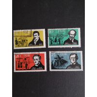 ГДР 1963 Полная серия марок "Известные немецкие писатели и оперные композиторы" (гашение с клеем и наклейками, на некоторых есть черные точки от хранения в альбоме) Mi.952-955 каталог 4.50 евро