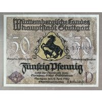Германия, нотгельды, 50 пфеннигов 1921 год, Штутгарт, 1289.1а, Литера - D.