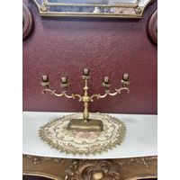 Старинный бронзовый подсвечник на 5 свечей