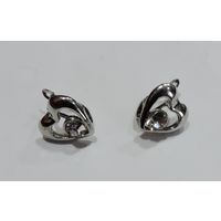 Серьги "Сердечко с кристаллом" 90-е годы Европа. Размер передней части 1.5-2 см. Мельхиор посеребренный.