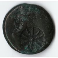 Пантикапей Тетрахалк  ЛС - Голова Сатира влево. Надчекан в виде звезды IV-III век до Н.Э.