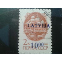 Латвия, 1992. Стандарт. Надпечатка 10 руб. на 2 коп.