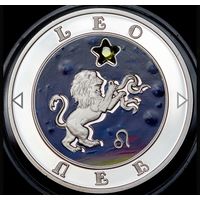 Монета серебро 925 .100 драм. Знак зодиака Лев. Вес 28.28гр.Вставка циркон